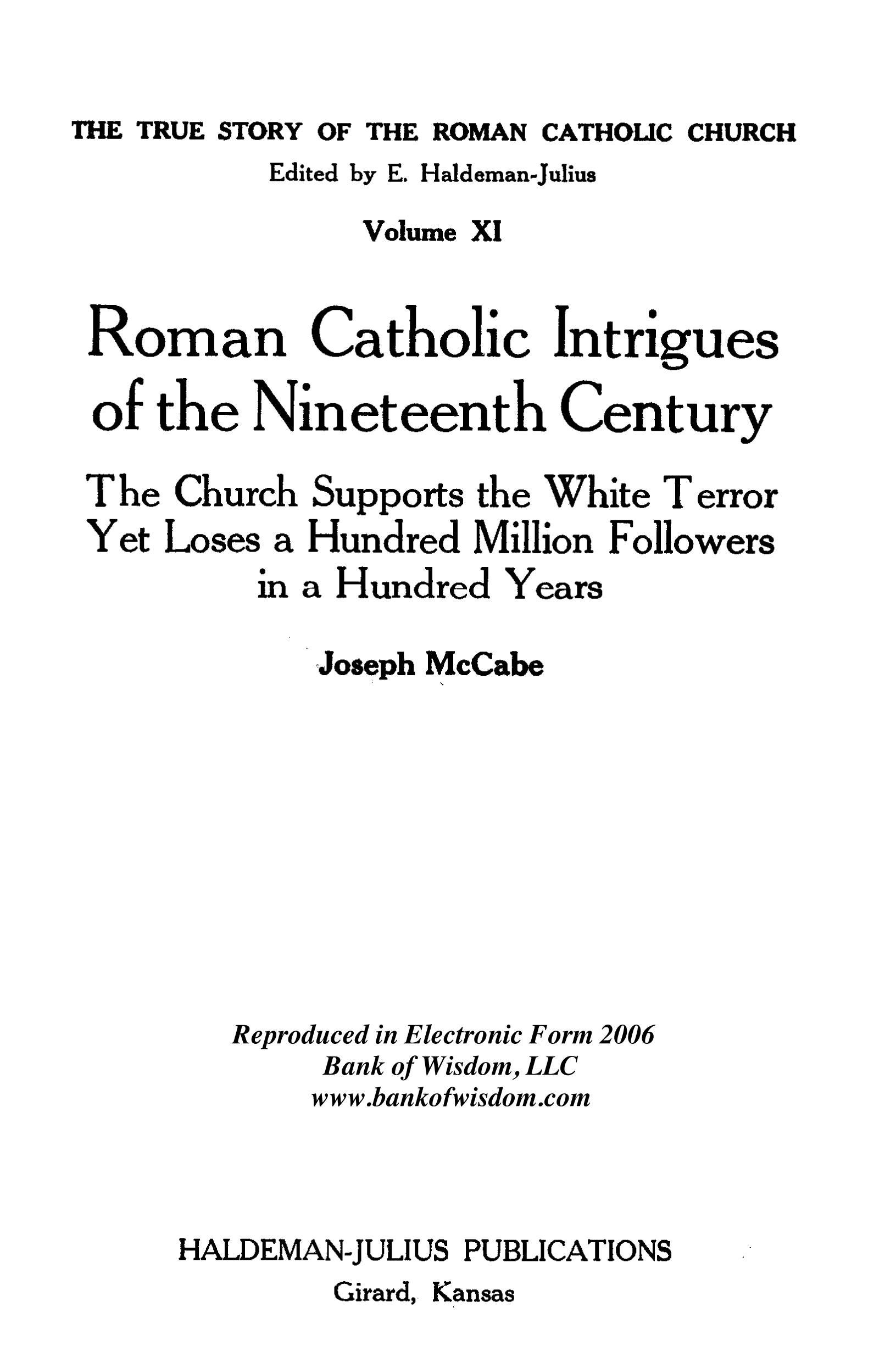 (image for) The True Story of the Roman Catholic Church, Vols. 11 - 12 - Click Image to Close